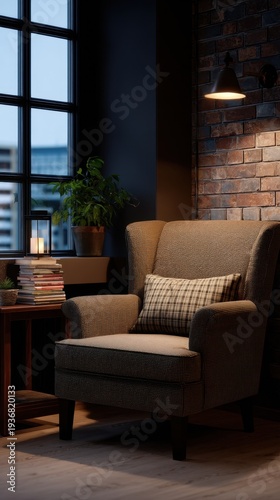Wallpaper Mural Cozy Corner with Armchair, Small Table, Stack of Books, and Warm Lighting Torontodigital.ca