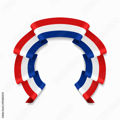 Dutch flag circular wavy ribbon, symbolizing national pride, ideal for patriotic badges, certificates, or cultural design themes. Vector illustration.