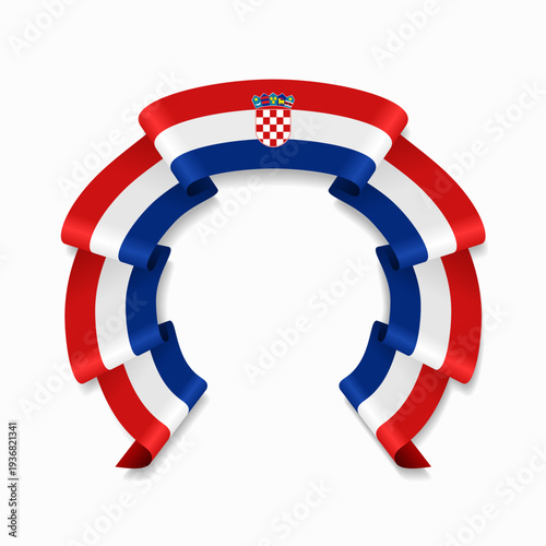 Croatian flag circular wavy ribbon, symbolizing national pride, ideal for patriotic badges, certificates, or cultural design themes. Vector illustration.