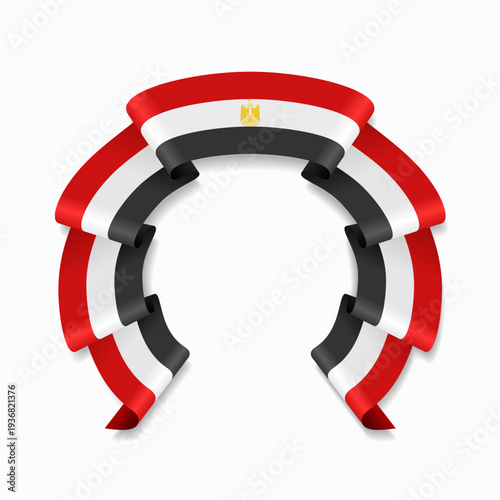 Egyptian flag circular wavy ribbon, symbolizing national pride, ideal for patriotic badges, certificates, or cultural design themes. Vector illustration.