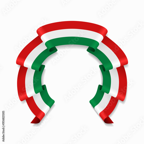 Hungarian flag circular wavy ribbon, symbolizing national pride, ideal for patriotic badges, certificates, or cultural design themes. Vector illustration.
