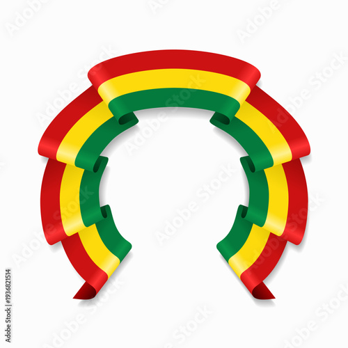Bolivian flag circular wavy ribbon, symbolizing national pride, ideal for patriotic badges, certificates, or cultural design themes. Vector illustration.