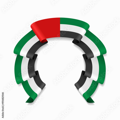 United Arab Emirates flag circular wavy ribbon, symbolizing national pride, ideal for patriotic badges, certificates, or cultural design themes. Vector illustration.