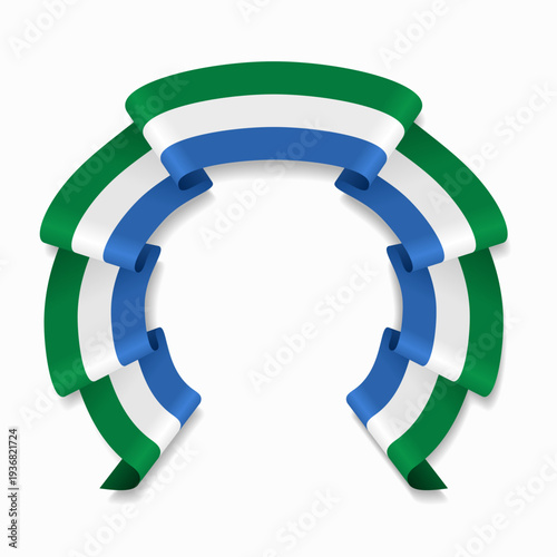 Sierra Leone flag circular wavy ribbon, symbolizing national pride, ideal for patriotic badges, certificates, or cultural design themes. Vector illustration.