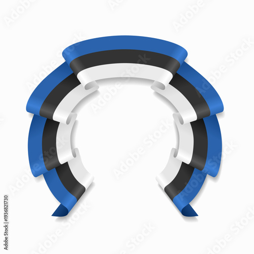 Estonian flag circular wavy ribbon, symbolizing national pride, ideal for patriotic badges, certificates, or cultural design themes. Vector illustration.