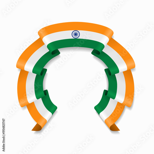 Indian flag circular wavy ribbon, symbolizing national pride, ideal for patriotic badges, certificates, or cultural design themes. Vector illustration.