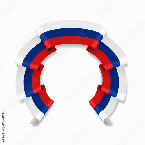 Russian flag circular wavy ribbon, symbolizing national pride, ideal for patriotic badges, certificates, or cultural design themes. Vector illustration.
