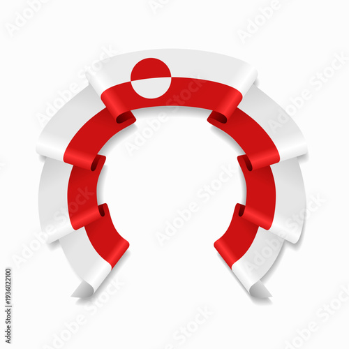 Greenland flag circular wavy ribbon, symbolizing national pride, ideal for patriotic badges, certificates, or cultural design themes. Vector illustration.