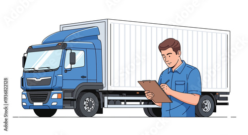 Truck driver inspecting cargo shipment checklist vector