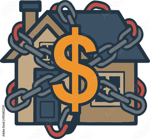House Wrapped in Chains with Dollar Sign Representing Mortgage Debt and Foreclosure