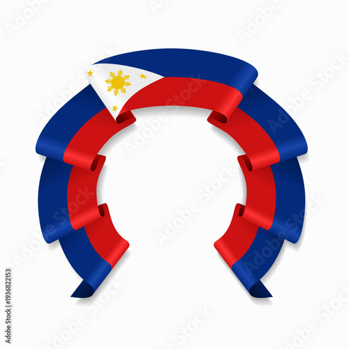 Philippines flag circular wavy ribbon, symbolizing national pride, ideal for patriotic badges, certificates, or cultural design themes. Vector illustration.