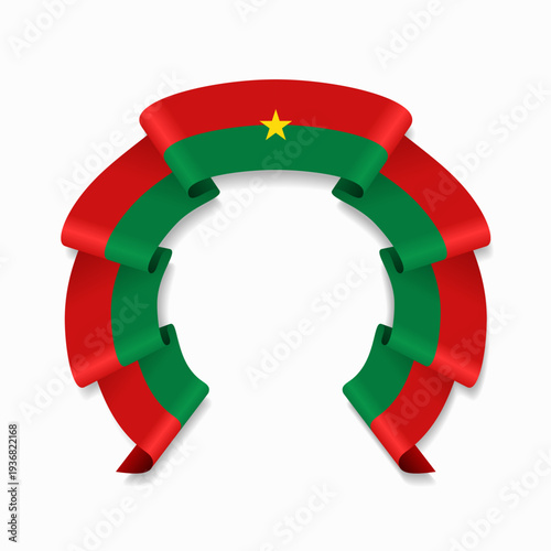 Burkina Faso flag circular wavy ribbon, symbolizing national pride, ideal for patriotic badges, certificates, or cultural design themes. Vector illustration.