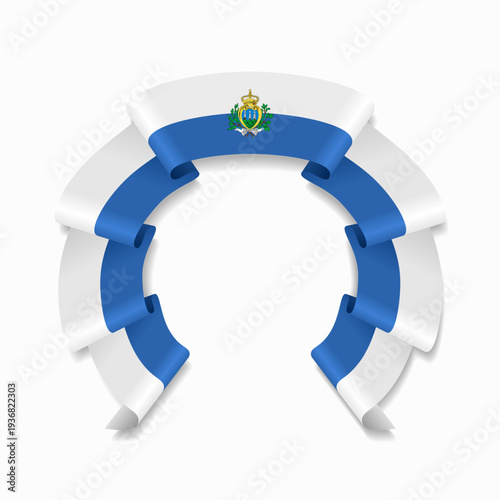 San Marino flag circular wavy ribbon, symbolizing national pride, ideal for patriotic badges, certificates, or cultural design themes. Vector illustration.