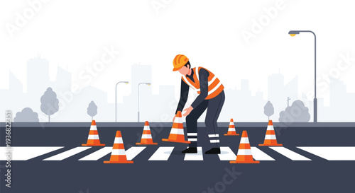 Road worker painting pedestrian crossing vector