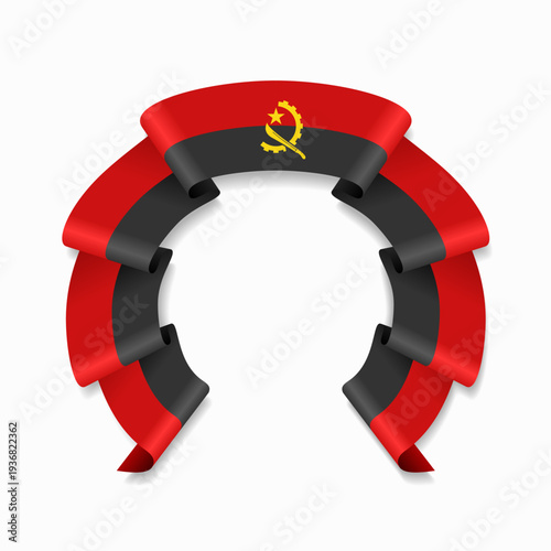 Angolan flag circular wavy ribbon, symbolizing national pride, ideal for patriotic badges, certificates, or cultural design themes. Vector illustration.