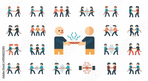 Tug of War Competition and Sausage Grilling - Flat Icon Set