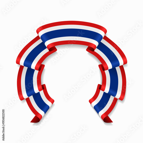 Thai flag circular wavy ribbon, symbolizing national pride, ideal for patriotic badges, certificates, or cultural design themes. Vector illustration.