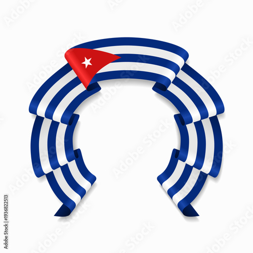 Cuban flag circular wavy ribbon, symbolizing national pride, ideal for patriotic badges, certificates, or cultural design themes. Vector illustration.
