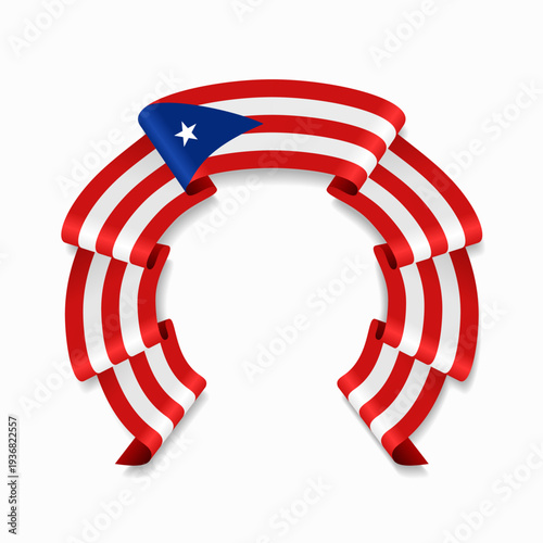 Puerto Rican flag circular wavy ribbon, symbolizing national pride, ideal for patriotic badges, certificates, or cultural design themes. Vector illustration.