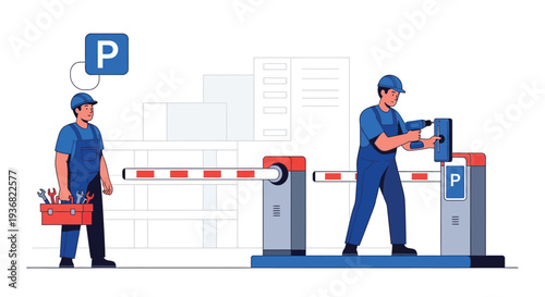 Parking barrier control system operator vector illustration