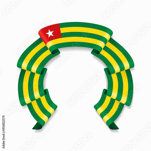 Togolese flag circular wavy ribbon, symbolizing national pride, ideal for patriotic badges, certificates, or cultural design themes. Vector illustration.