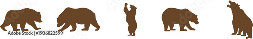 Bear icon set collection group in flat style featuring grizzly, ursus, wildlife, animal silhouette and predator synonym elements for nature design, forest logo branding and graphic use
