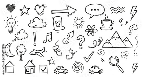 Collection of Hand-Drawn Doodles and Sketches.