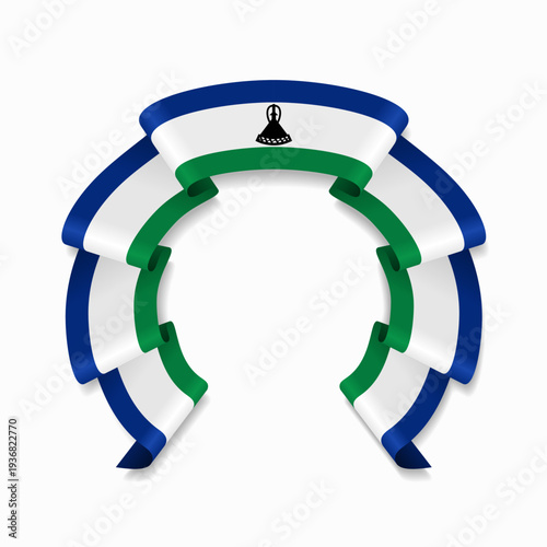 Lesotho flag circular wavy ribbon, symbolizing national pride, ideal for patriotic badges, certificates, or cultural design themes. Vector illustration.