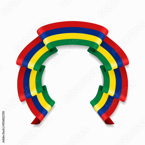 Mauritius flag circular wavy ribbon, symbolizing national pride, ideal for patriotic badges, certificates, or cultural design themes. Vector illustration.