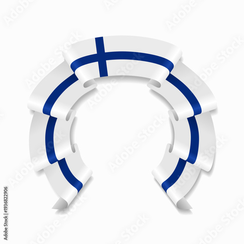Finnish flag circular wavy ribbon, ideal for patriotic design themes. Vector illustration.