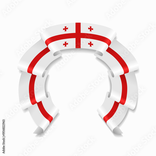 Georgian flag circular wavy ribbon, ideal for patriotic design themes. Vector illustration.