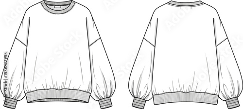 Women's High Waisted Performance Leggings Technical Flat Sketch, Contoured Activewear Yoga Pants Front and Back View, CAD Drawing, Vector Illustration