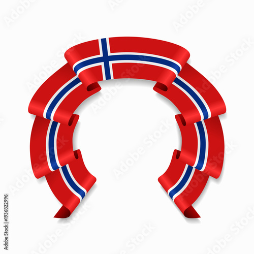 Norwegian flag circular wavy ribbon, ideal for patriotic design themes. Vector illustration.
