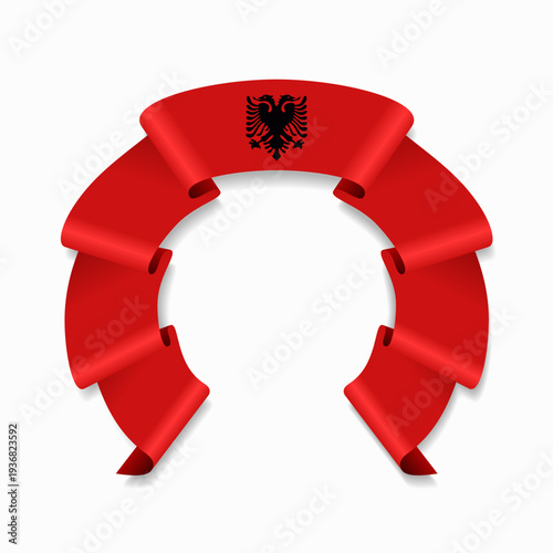 Albanian flag circular wavy ribbon, ideal for patriotic design themes. Vector illustration.
