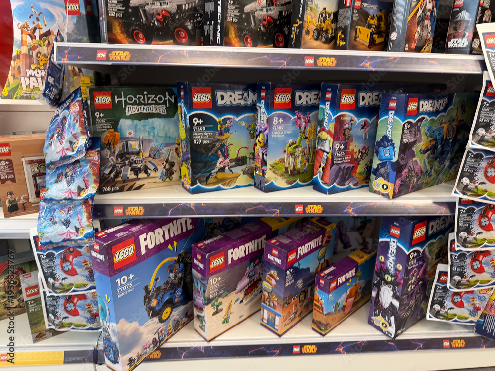 Naklejka premium Lego toy shelf display