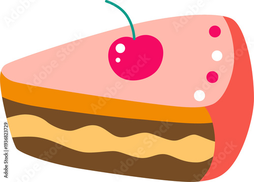 Delicious sweet cherry chocolate cake dessert vector illustration with cream and fruit for birthday celebration party icon