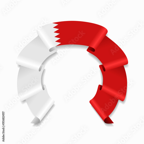Bahraini flag circular wavy ribbon, ideal for patriotic design themes. Vector illustration.