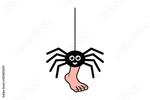 A spider cartoon character holding a human foot in a playful illustration
