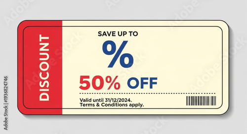 Discount Coupon with Savings Up to Fifty Percent.