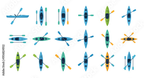 Kayaks and Paddles: Diverse Collection of Watercraft from Above