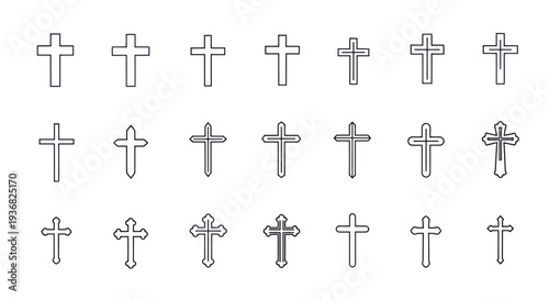 Collection of Christian Cross Icons, Religious Symbols, Faith and Spirituality - White Background