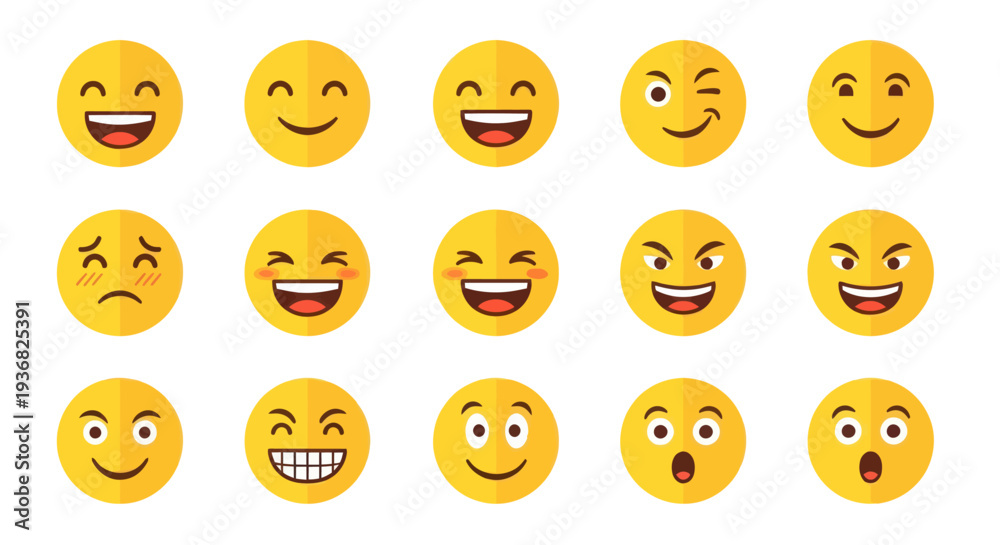 Obraz premium Collection of diverse emoji faces expressing various emotions and feelings