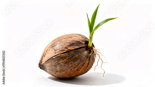 Wallpaper Mural Young coconut sprout growing out of a brown coconut shell isolated on white Torontodigital.ca