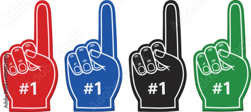 Number One Foam Finger Set Sports Fan Hand Gesture #1 Supporter Vector Illustration