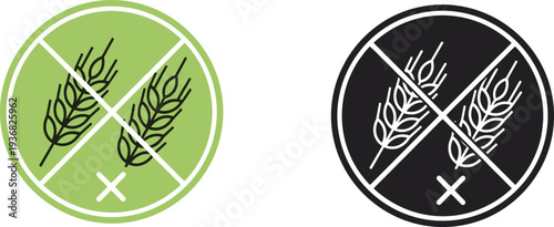 Minimalist Gluten Free Badge and No Wheat Labeling Set with Cereal Stalk Icons for Organic Food Packaging and Celiac Friendly Dietary Branding