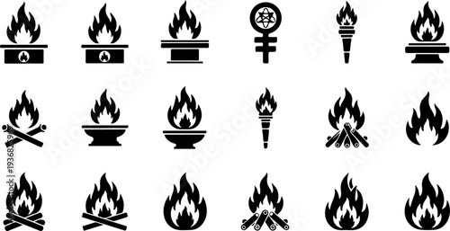 Mystic Sacred Symbol and Flame Eye Black Silhouette Vector Set