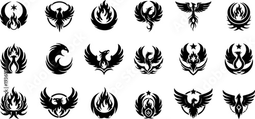 Mystic Sacred Symbol and Flame Eye Black Silhouette Vector Set