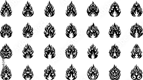 Mystic Sacred Symbol and Flame Eye Black Silhouette Vector Set