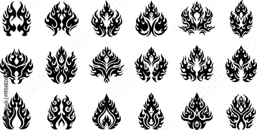 Mystic Sacred Symbol and Flame Eye Black Silhouette Vector Set