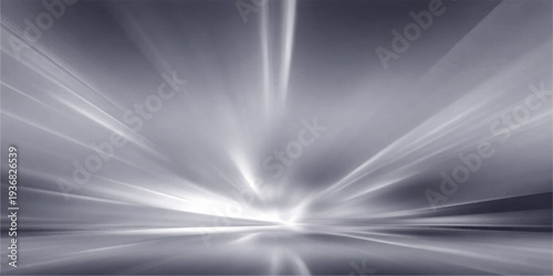 An abstract black and white design features a light brushed metal texture with silver steel lines and a spotlight effect on a dark gray backdrop
